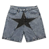 CUTEGAL Star Jorts for Men Denim Shorts Baggy Jorts Mid Rise Stretchy Patchwork Jeans Shorts Jorts Y2K (A XL)