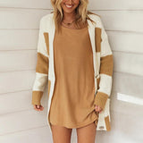 Hit Color Striped Long Sleeve Sweater Coat