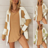 Hit Color Striped Long Sleeve Sweater Coat