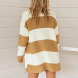 Hit Color Striped Long Sleeve Sweater Coat