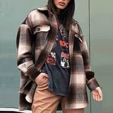 Buttons Thick Long Cardigan Women Plaid Print Pocket Jackets