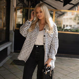 Oversized Thicken Warm Casual Checked Tweed Textured Coat