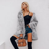 Simplee Vintage fluffy hoodie faux fur coat women Winter grey jacket