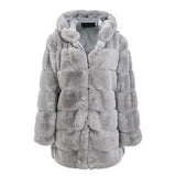 Simplee Vintage fluffy hoodie faux fur coat women Winter grey jacket