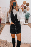 Fashion Black Corduroy Overall Sleeveless Mini Dress with Pockets