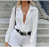 Winter Notched Women's White Shirt Long Sleeve Pearl Buttons