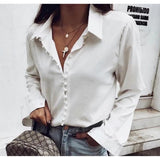 Winter Notched Women's White Shirt Long Sleeve Pearl Buttons