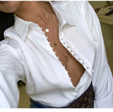 Winter Notched Women's White Shirt Long Sleeve Pearl Buttons