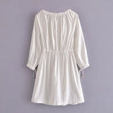 Casual White Cotton Dress Pockets Women Off Shoulder Long Sleeve