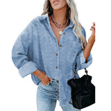 Womens Corduroy Button Down Shirts Boyfriend Long Sleeve Oversized