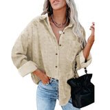 Womens Corduroy Button Down Shirts Boyfriend Long Sleeve Oversized