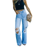 Women Loose Jeans High Waist Baggy Denim Pants Wide Leg Straight