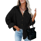 Womens Corduroy Button Down Shirts Boyfriend Long Sleeve Oversized