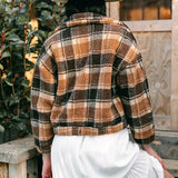 Vintage Plaid Jacket Women Thick Button Up Winter Coat