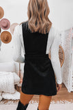 Fashion Black Corduroy Overall Sleeveless Mini Dress with Pockets