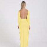 JÎRRA open back split long sleeve and floor dress